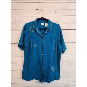 White Stag Women's Button Down Collared Shirt Short Sleeve Blue Size 16W